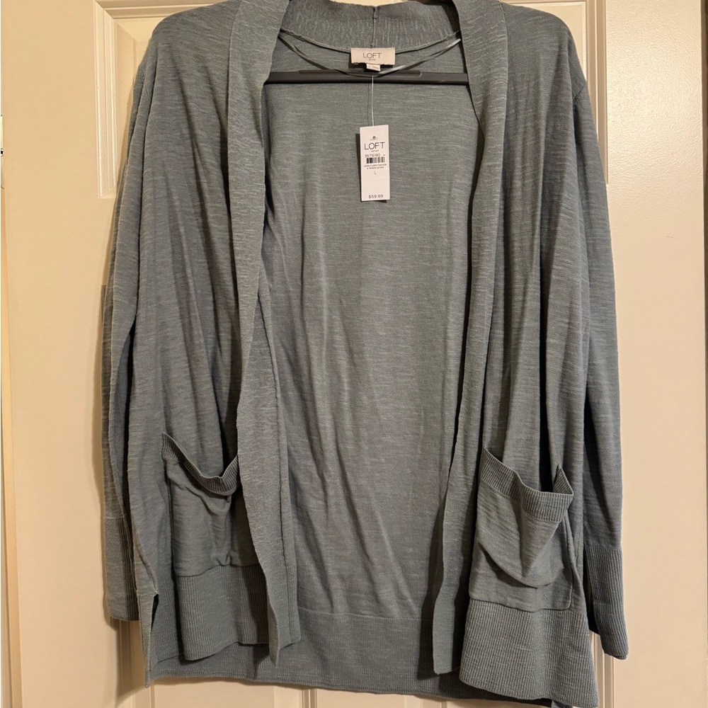 LOFT Gray Open Front Cardigan Sweater